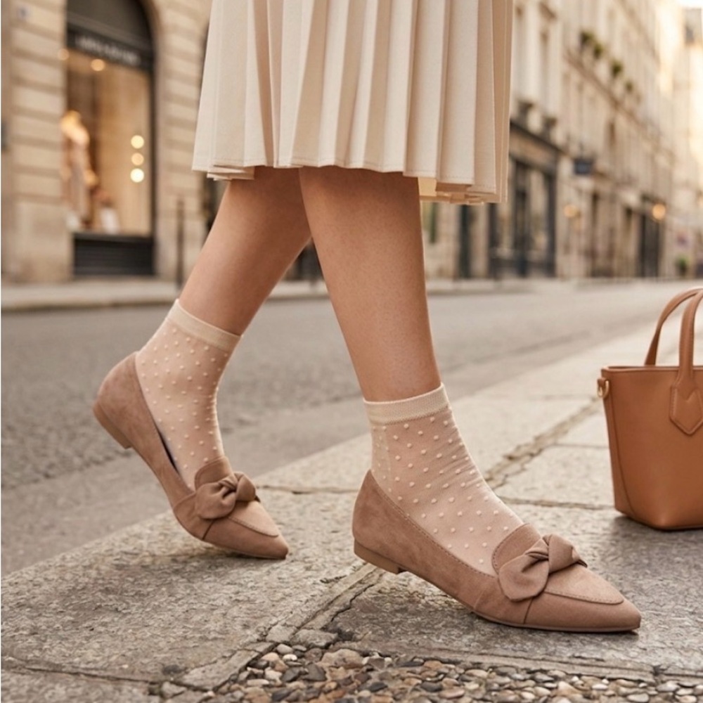 SheIn Pointed Toe Bow Loafers - Mauve/Tan Suede Style - Size 7.5 - Picture 1 of 7